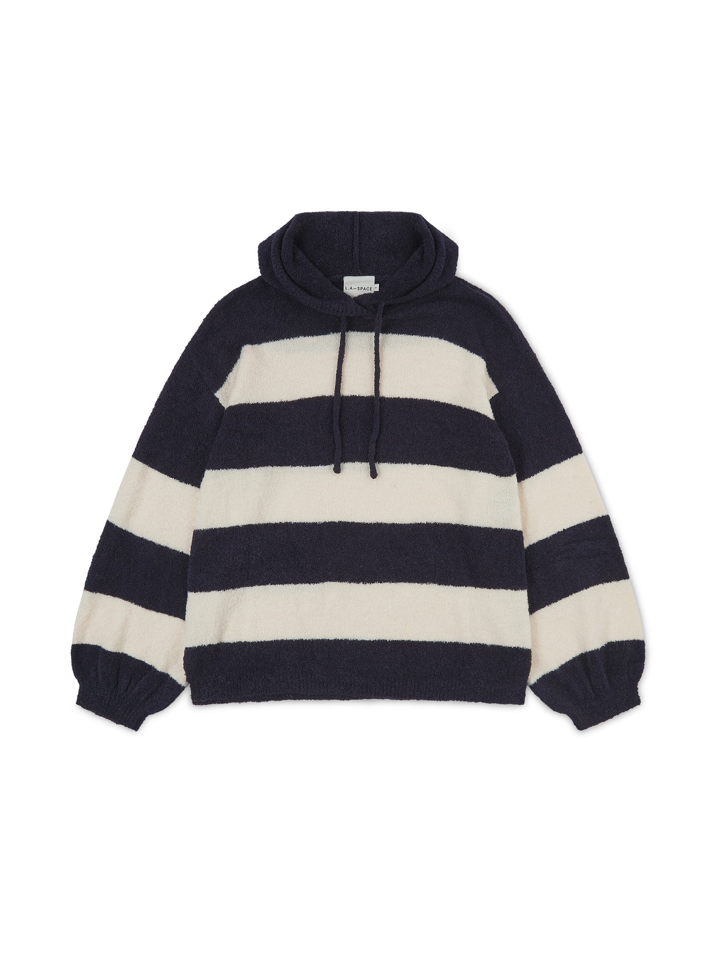 'HAMPTONS' KNITTED STRIPE BALLOON SLEEVE HOODIE NAVY