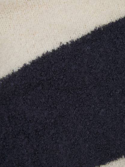 'HAMPTONS' KNITTED STRIPE BALLOON SLEEVE HOODIE NAVY