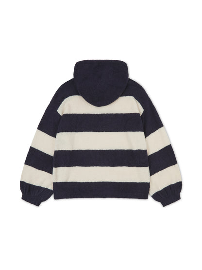 'HAMPTONS' KNITTED STRIPE BALLOON SLEEVE HOODIE NAVY