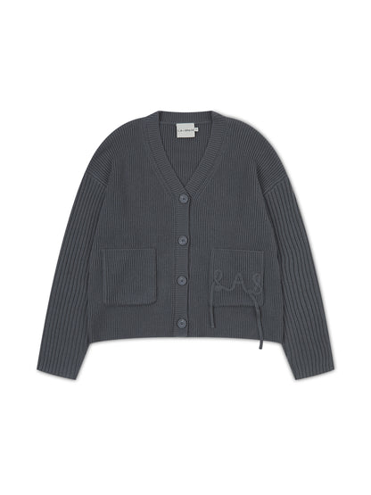 'NEW ENGLAND' KNITTED APPLIQUÉ DETAIL CARDIGAN SLATE GREY