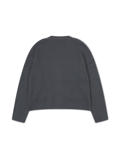 'NEW ENGLAND' KNITTED APPLIQUÉ DETAIL CARDIGAN SLATE GREY
