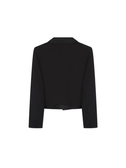 'HARLOW' CROPPED TUXEDO BLAZER BLACK