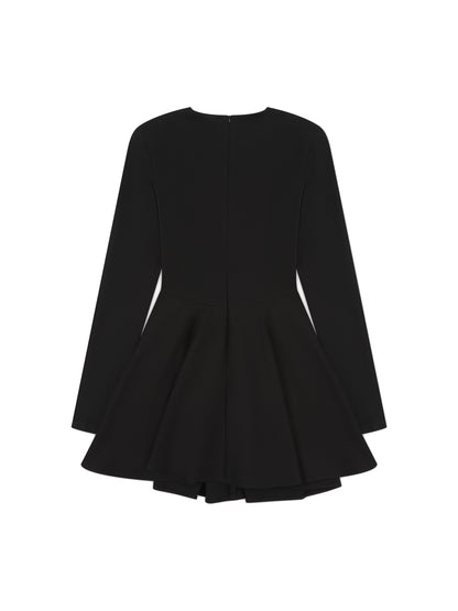 ‘ANTONIA’ LONG SLEEVE STRUCTURED SHOULDER MINI DRESS BLACK