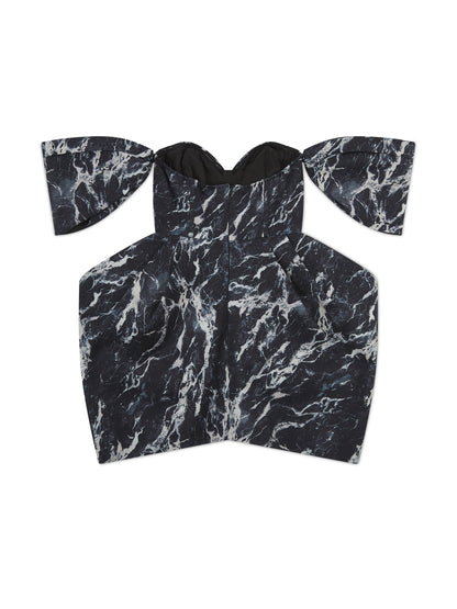 'ANASTASIA' MARBLE PRINT BUSTIER HOURGLASS MINI DRESS WITH DETACHABLE SLEEVES
