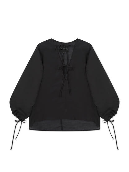 'GIGI' EXAGGERATED BALLOON SLEEVE CHIFFON BLOUSE BLACK