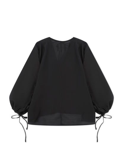 'GIGI' EXAGGERATED BALLOON SLEEVE CHIFFON BLOUSE BLACK