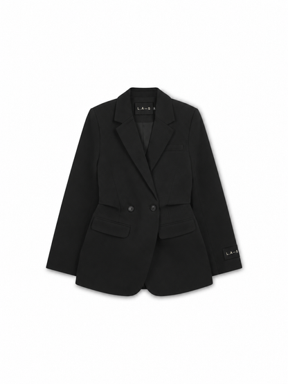 'ASTON' STRUCTURED HOURGLASS CINCHED WAIST BLAZER BLACK
