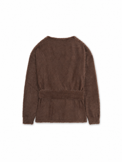 ‘POESY’ EYELASH KNITTED BALLERINA WRAP CARDIGAN BROWN