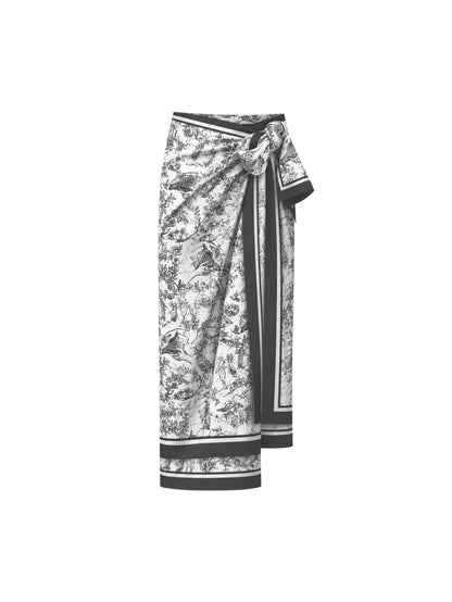 'SELENE' BORDER PRINT SARONG TOILE WHITE MULTI