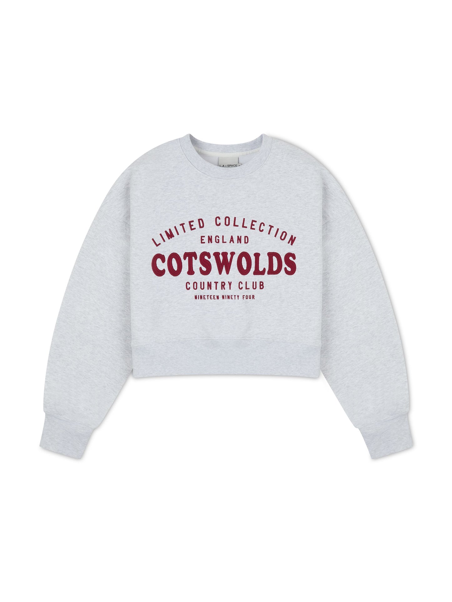 ‘COTSWOLDS' EMBROIDERED CROPPED SWEATSHIRT  LIGHT GREY MARL