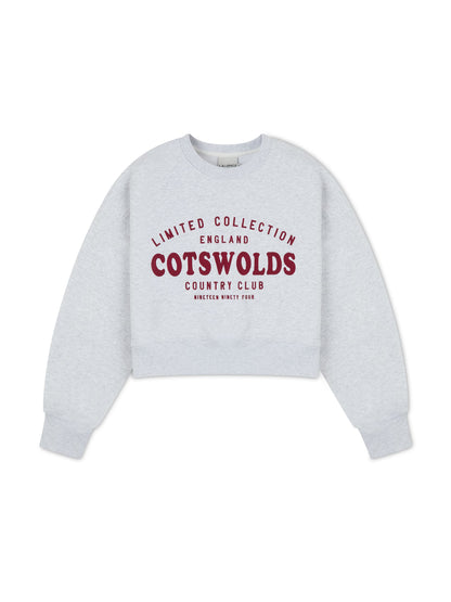‘COTSWOLDS' EMBROIDERED CROPPED SWEATSHIRT  LIGHT GREY MARL
