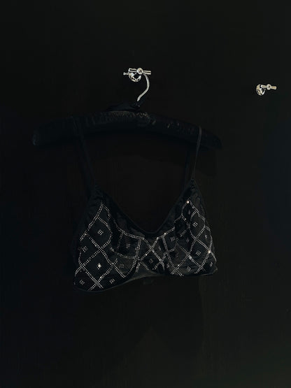 'LIZA' RHINESTONE MESH BRALETTE BLACK