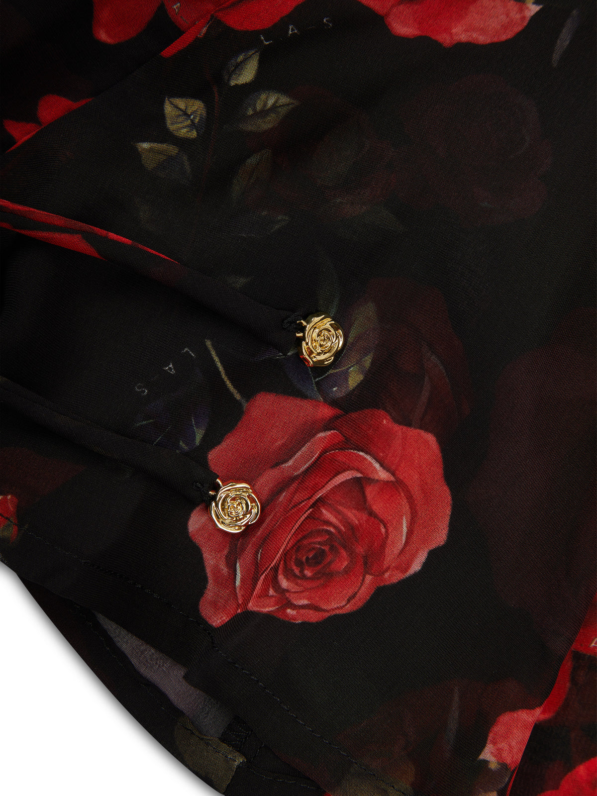 'I HEART NYC' ROSE PRINT LACE UP BLOUSE BLACK