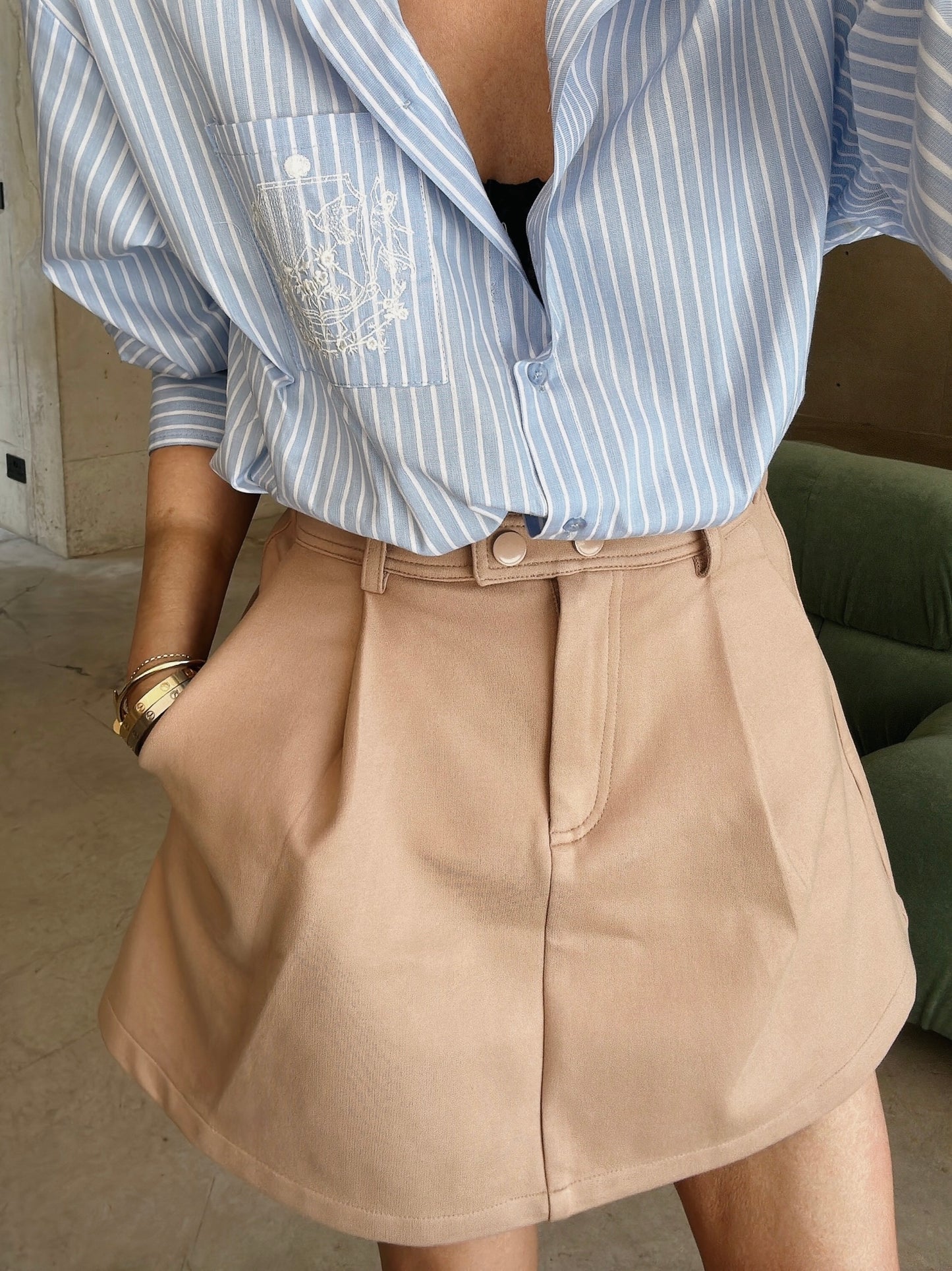 SCULPTED UTILTY MINI SKIRT CAMEL