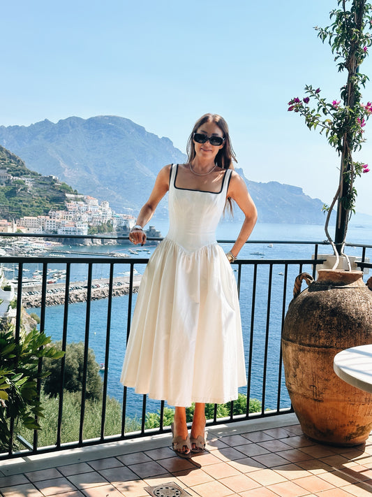 'CHLOE' CORSETED SQUARE NECK MIDI DRESS WHITE