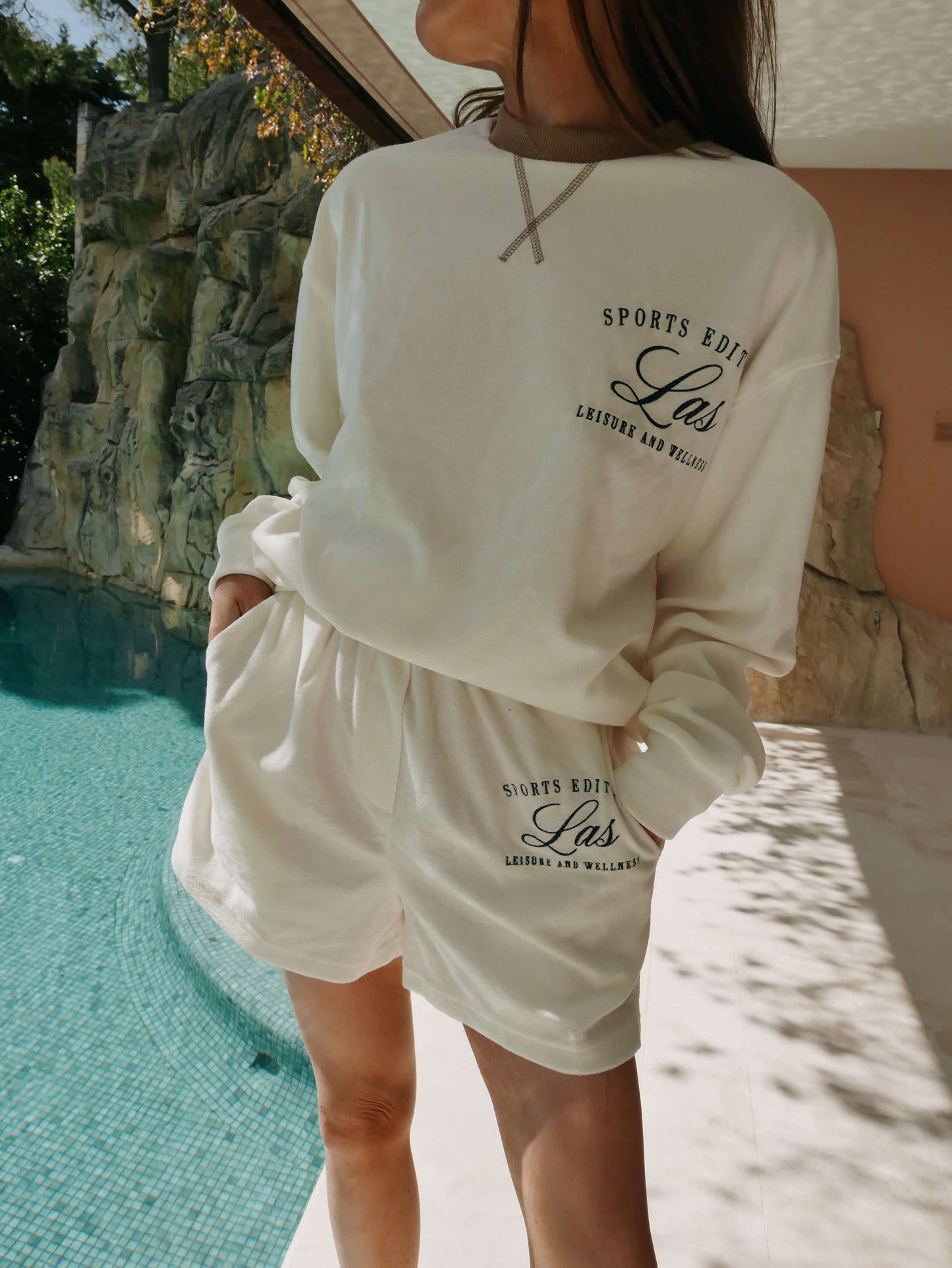 'MONACO' VELOUR TOWELLING OVERSIZED SWEATSHIRT WHITE
