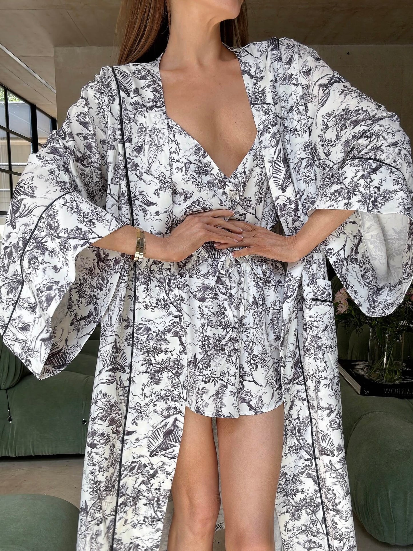 L.A-S SIGNATURE TOILE ROBE WHITE MULTI