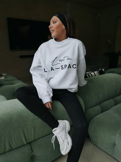 'LOST IN L.A-S' EMBROIDERED SWEATSHIRT IN LIGHT GREY MARL