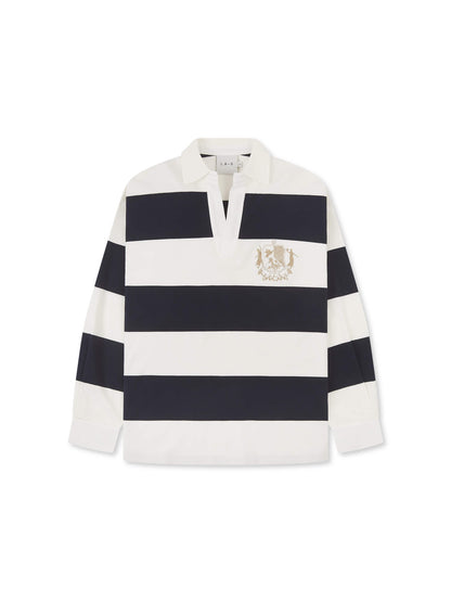 'CLEMENCE' VARSITY STRIPED RUGBY TOP NAVY